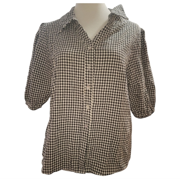 Heroes and Dreamers black white gingham checkered button front blouse top small - Picture 1 of 5
